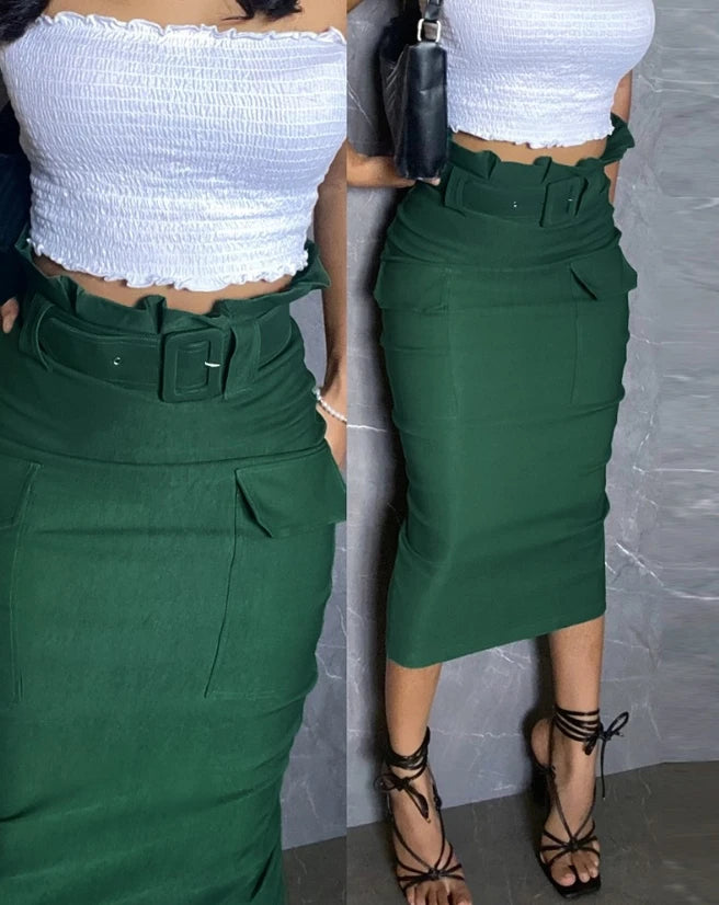 Leather Split Beaded Tie Up Skirt