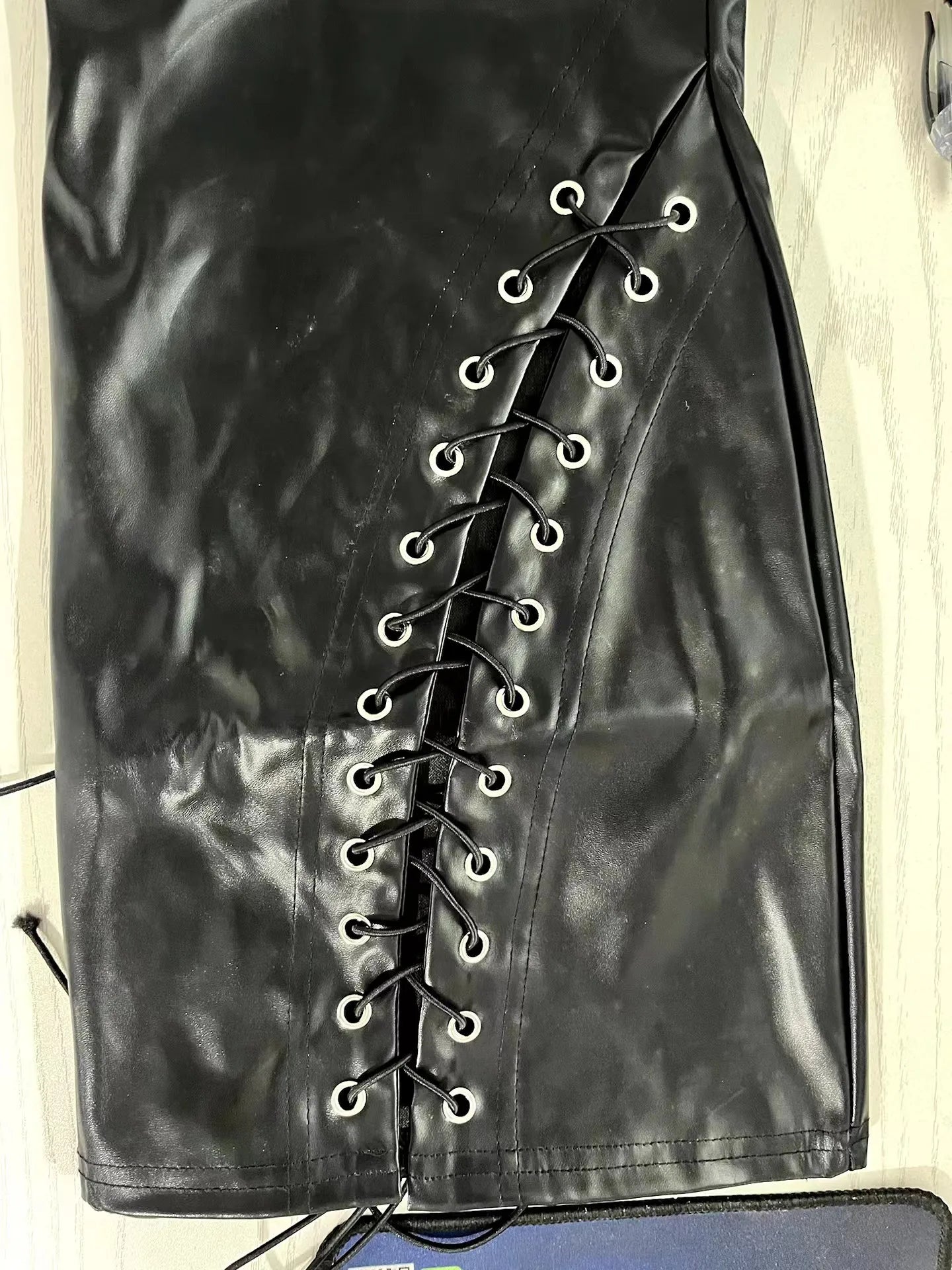 Lace-Up Leather Skirt