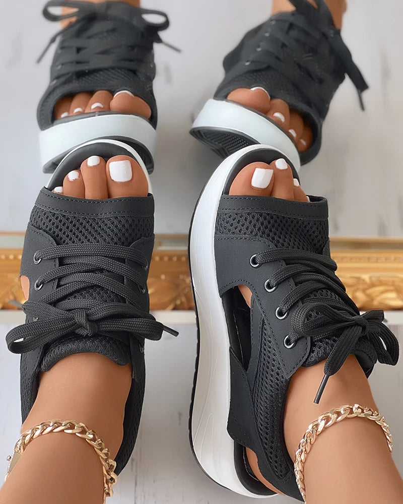 Casual Summer Cutout Lace-up Sandals
