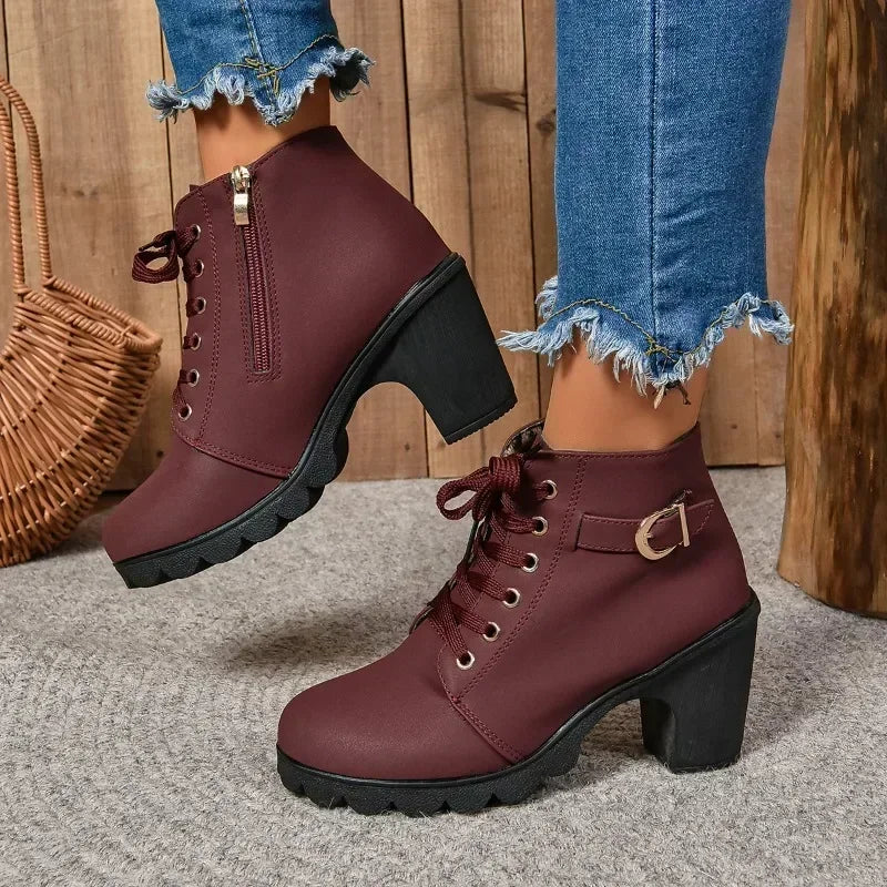 High Heel Lace Up Ankle Boots