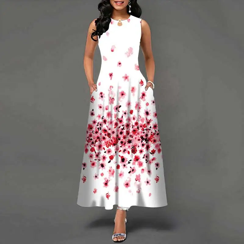 Sleeveless Long Flower Print Dress
