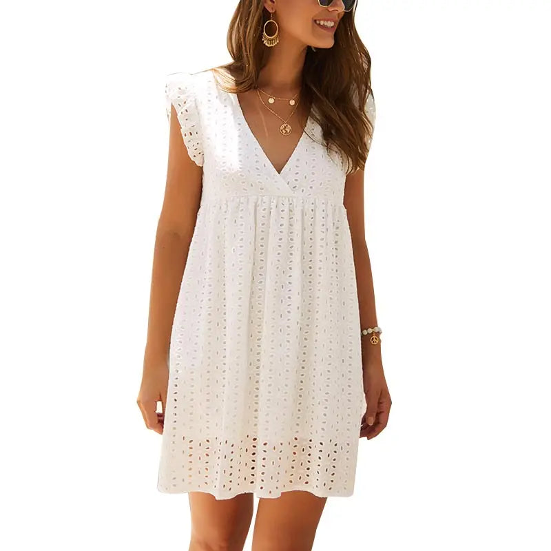 V Neck Ruffle Sleeve Mini Sundress