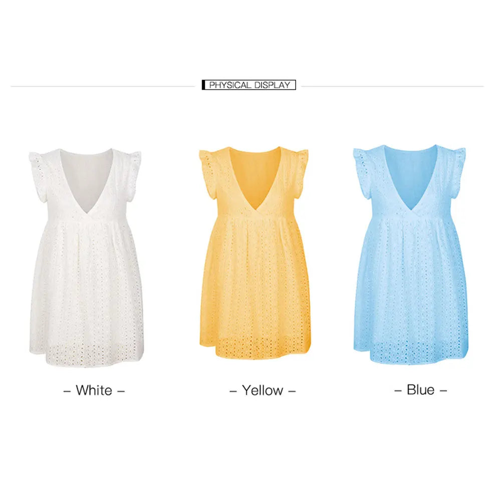 V Neck Ruffle Sleeve Mini Sundress
