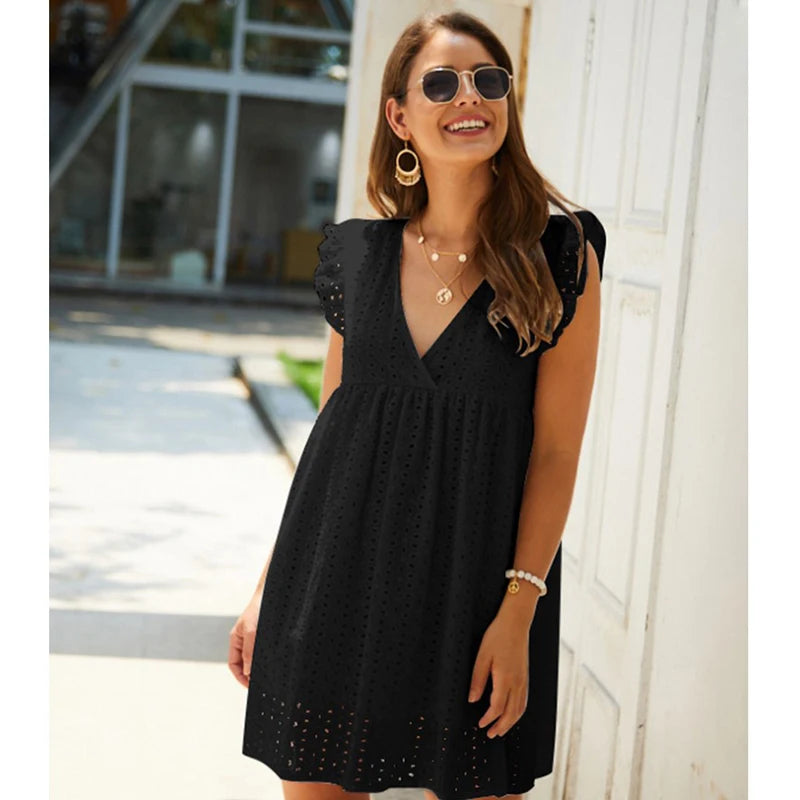 V Neck Ruffle Sleeve Mini Sundress