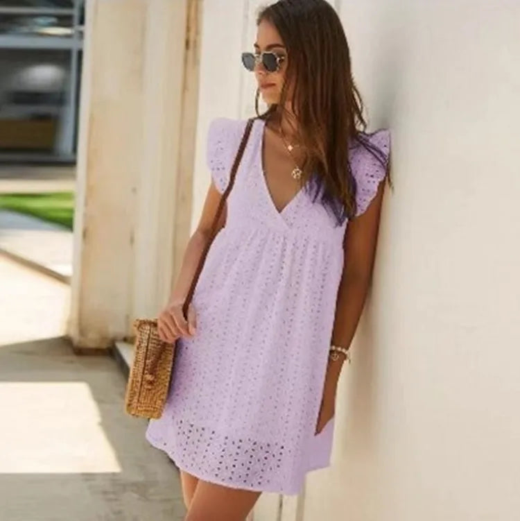 V Neck Ruffle Sleeve Mini Sundress