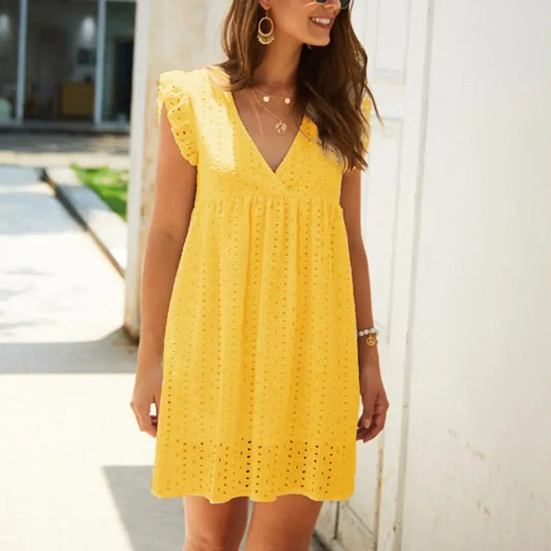 V Neck Ruffle Sleeve Mini Sundress