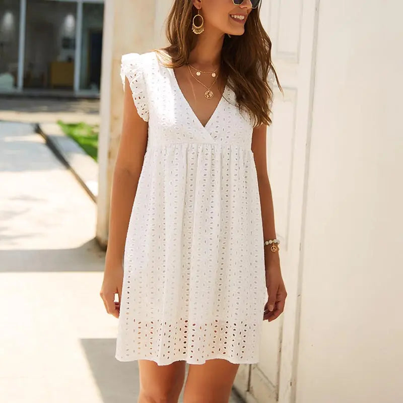 V Neck Ruffle Sleeve Mini Sundress
