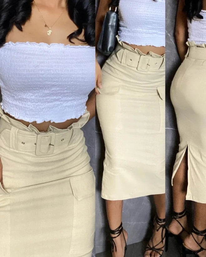 Leather Split Beaded Tie Up Skirt