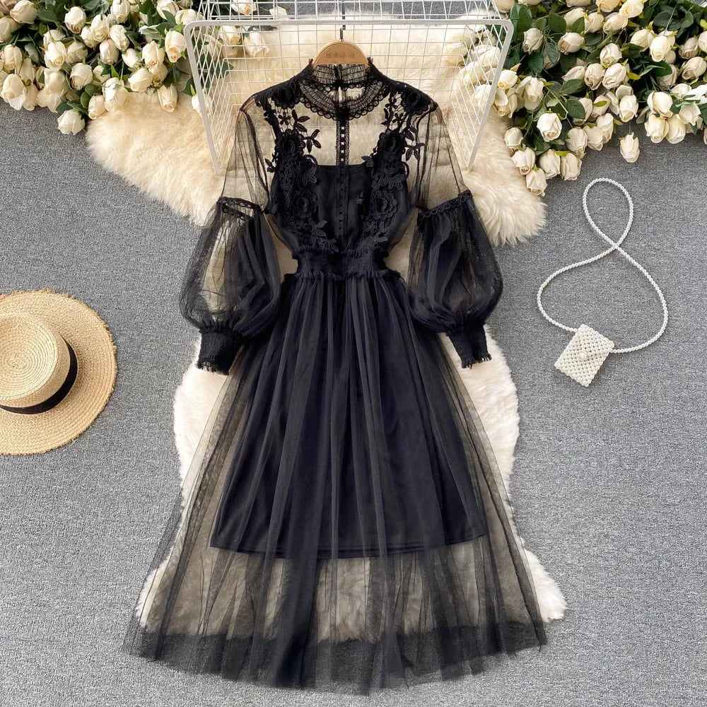Flower Hook Mesh Dress