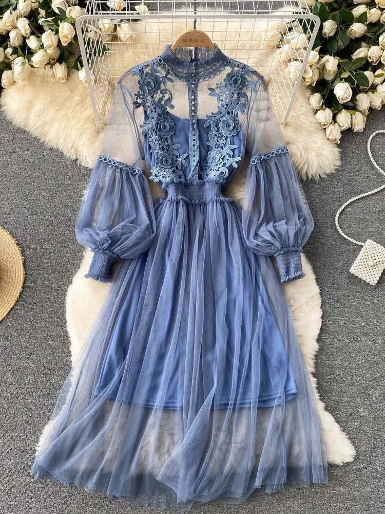Flower Hook Mesh Dress