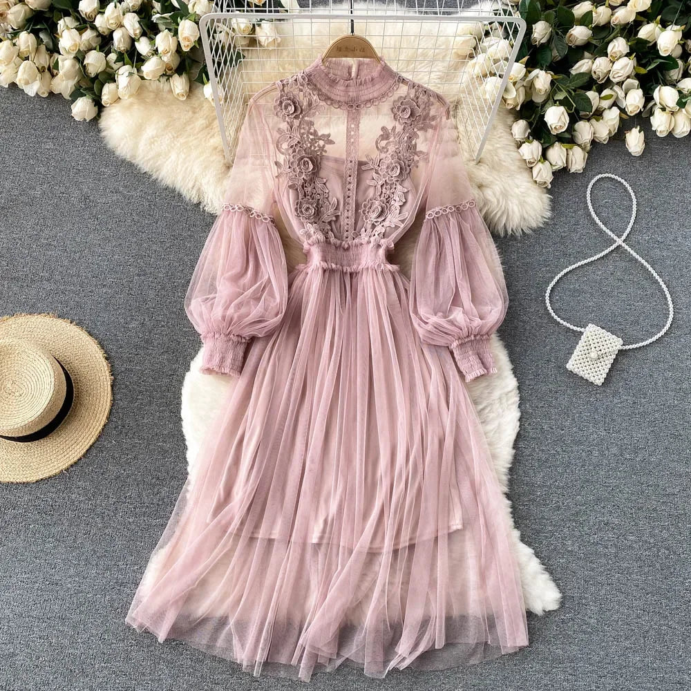 Flower Hook Mesh Dress