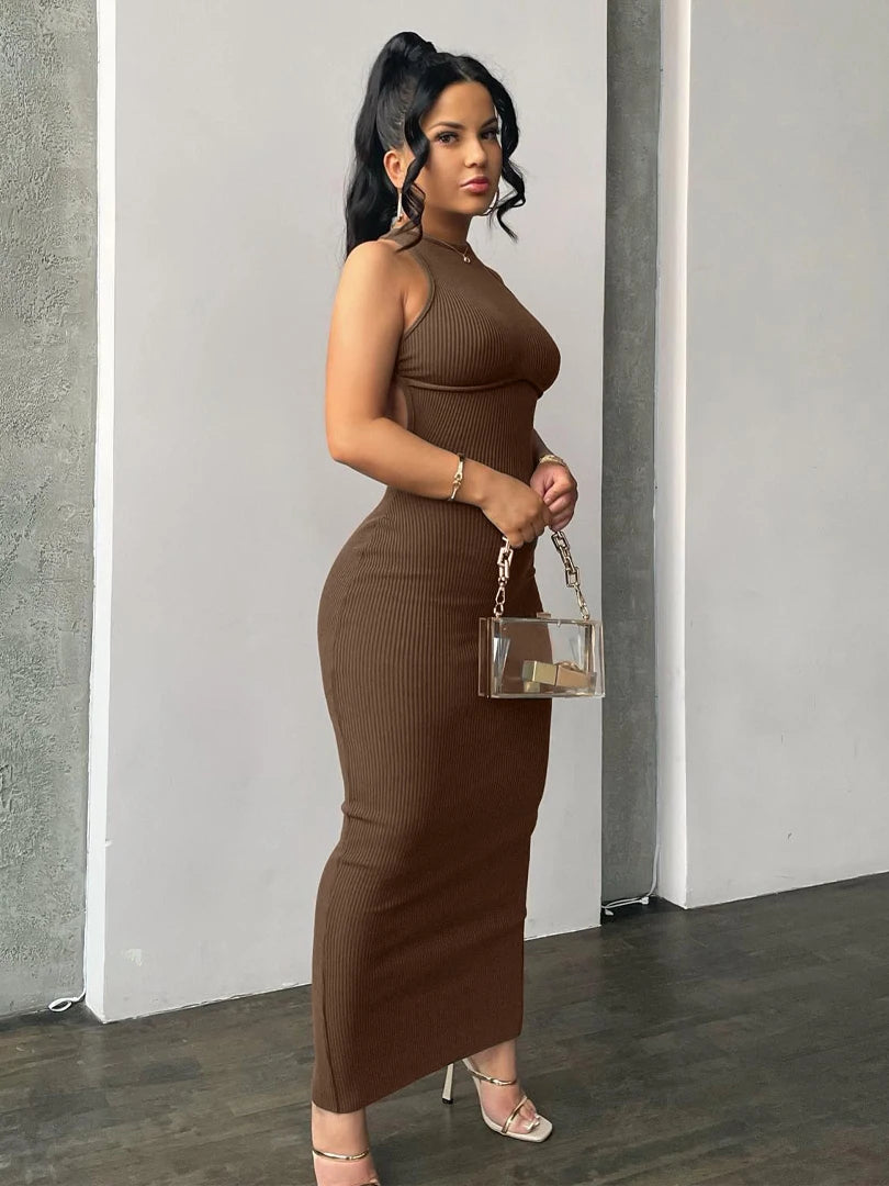 Solid Hollow Out Backless Sleeveless Mini Dress