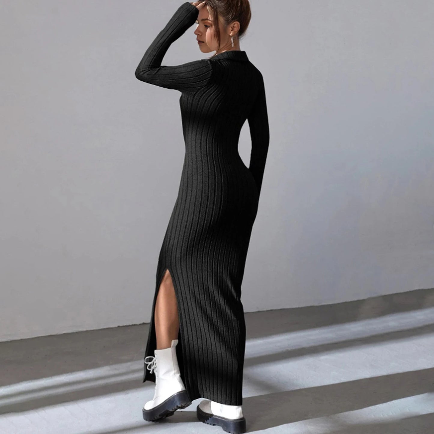 V Neck Knitted Sweater Dress