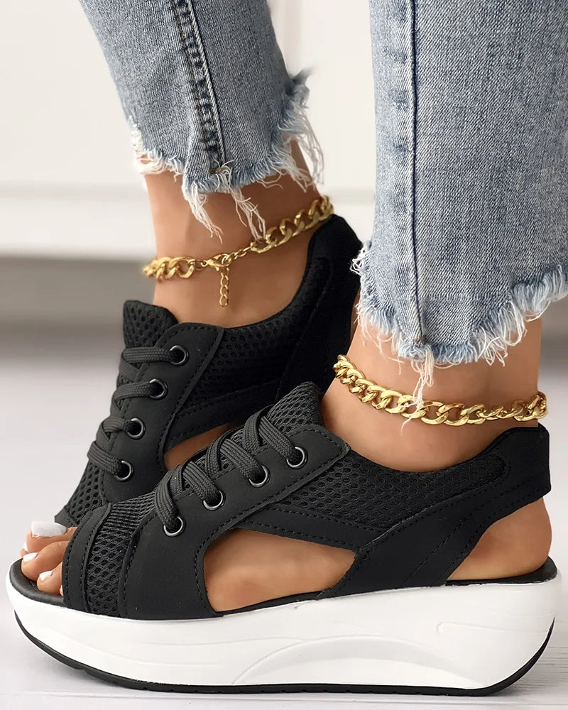 Casual Summer Cutout Lace-up Sandals