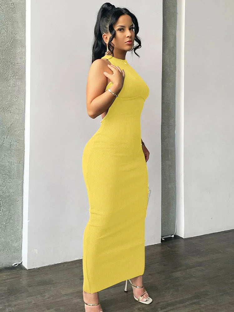 Solid Hollow Out Backless Sleeveless Mini Dress