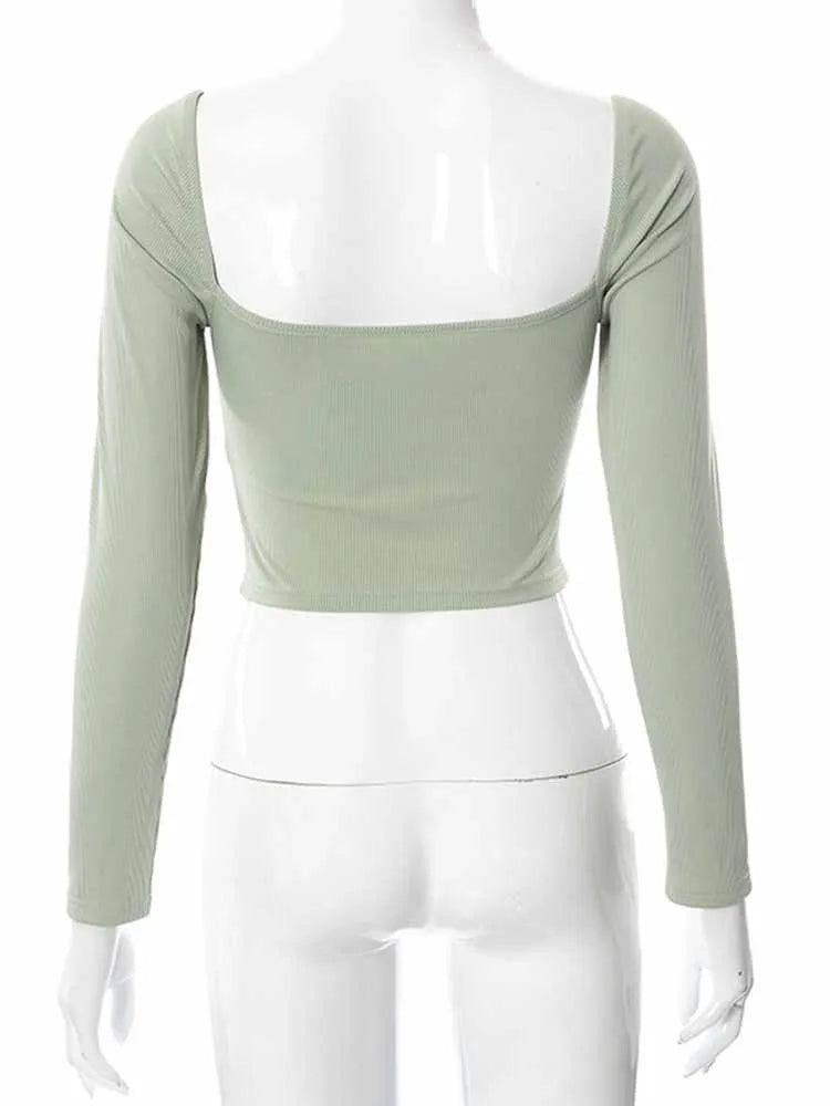 V-Neck Long Sleeve Crop Top