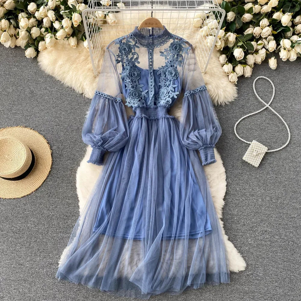 Flower Hook Mesh Dress