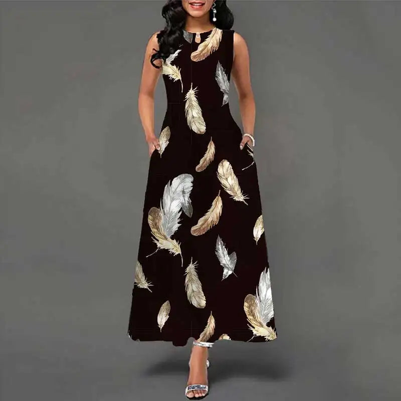 Sleeveless Long Flower Print Dress
