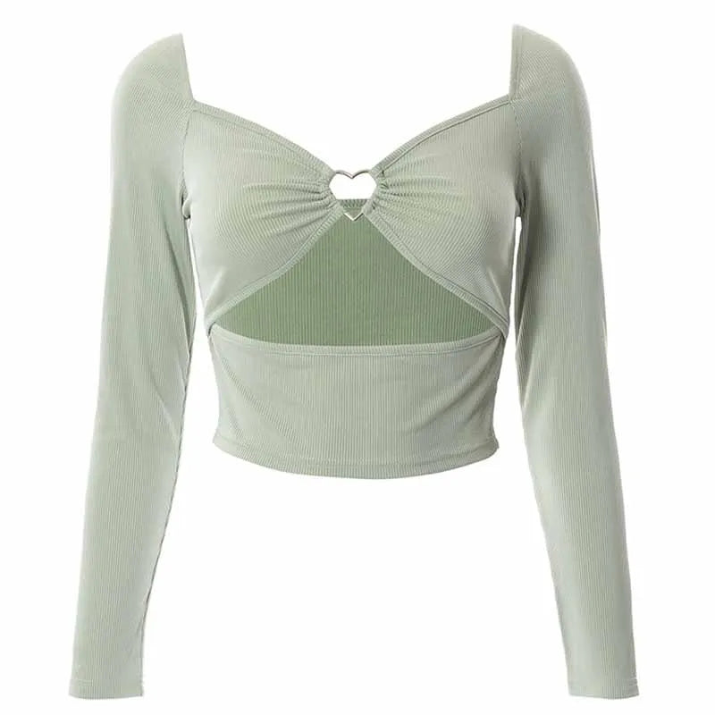 V-Neck Long Sleeve Crop Top
