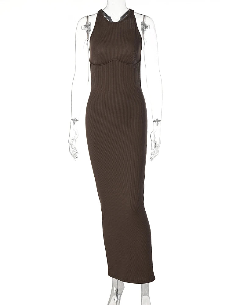 Solid Hollow Out Backless Sleeveless Mini Dress
