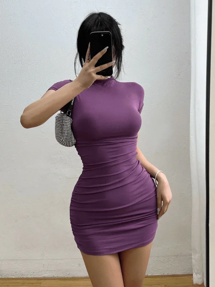 Pleated Waist Mini Slim Dresses
