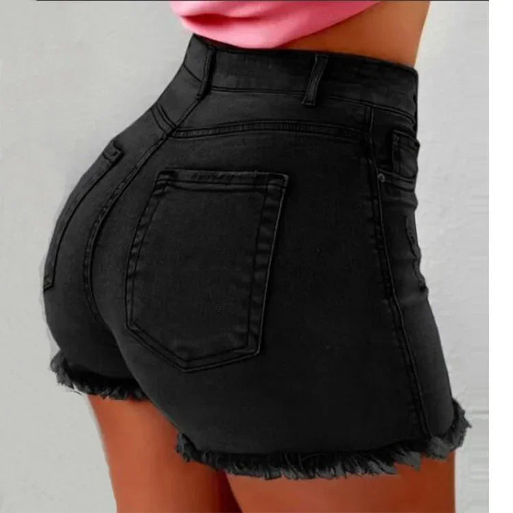 Tassel Distressed Stretch Denim Shorts