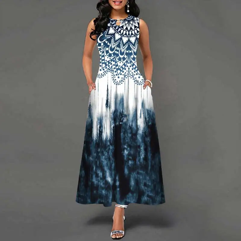 Sleeveless Long Flower Print Dress