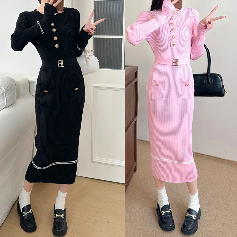 Knitted Sweater Dress with Belt