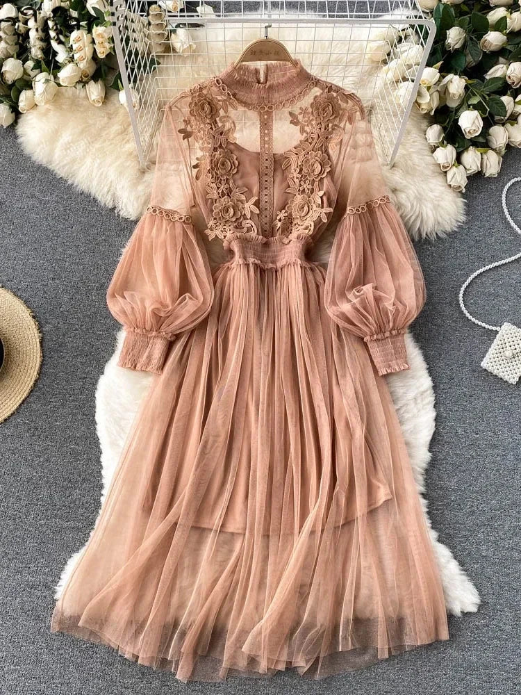 Flower Hook Mesh Dress