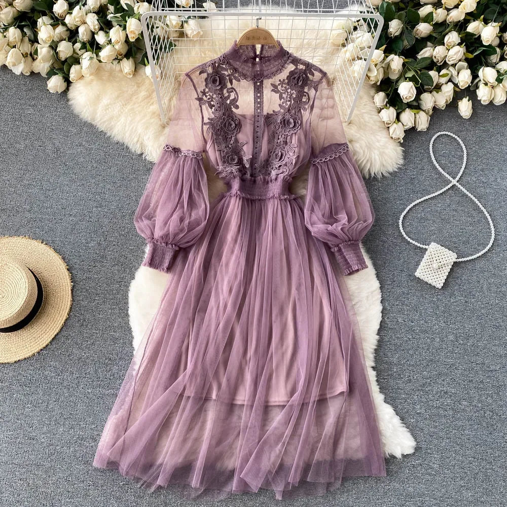Flower Hook Mesh Dress
