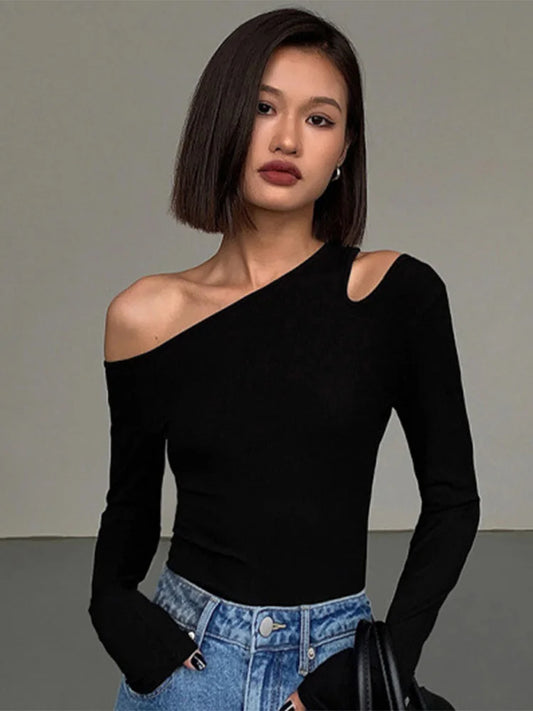 Off-Shoulder Long-Sleeved T-Shirt