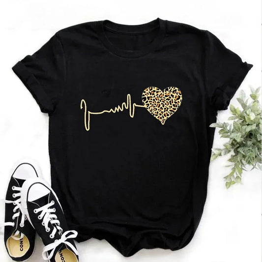 Leopard Heartbeat Print T-Shirt