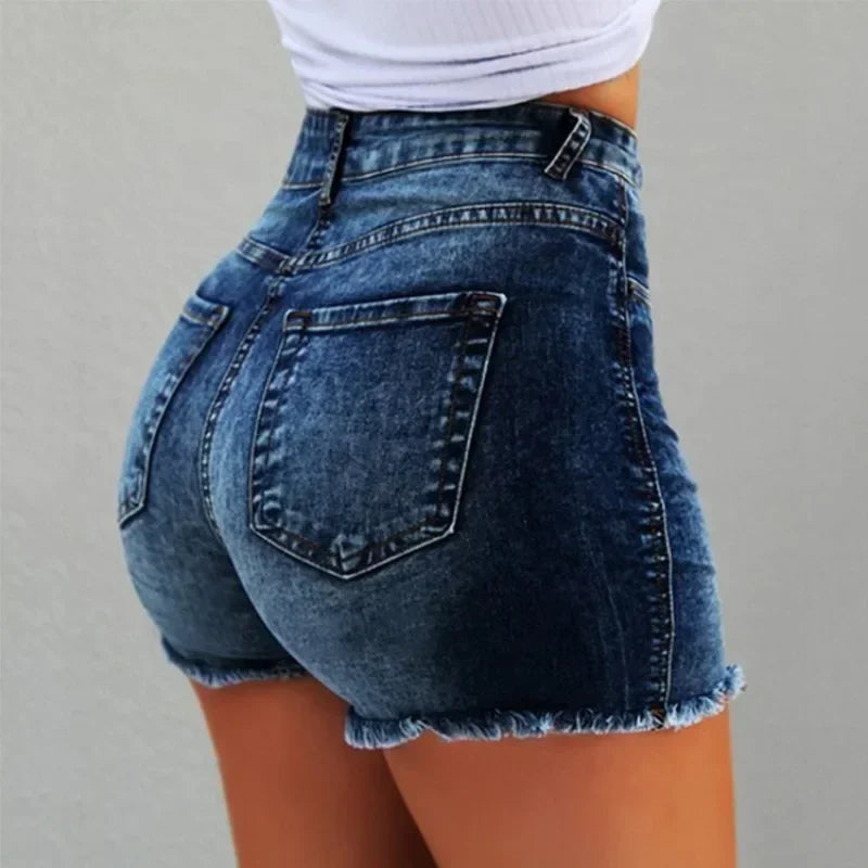 Tassel Distressed Stretch Denim Shorts