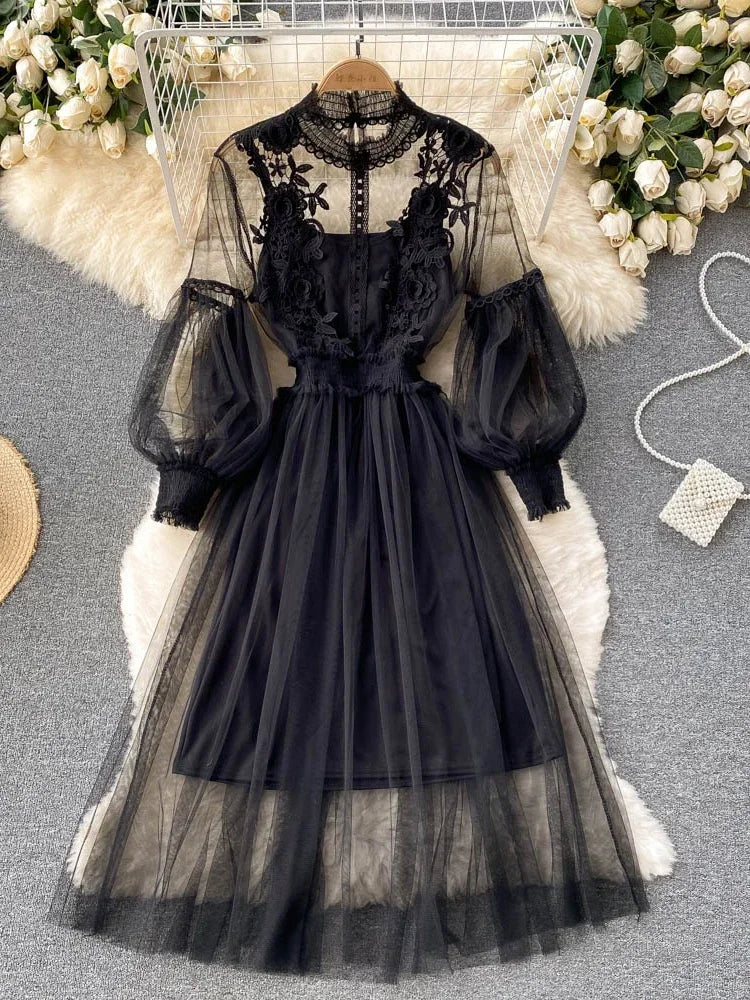 Flower Hook Mesh Dress