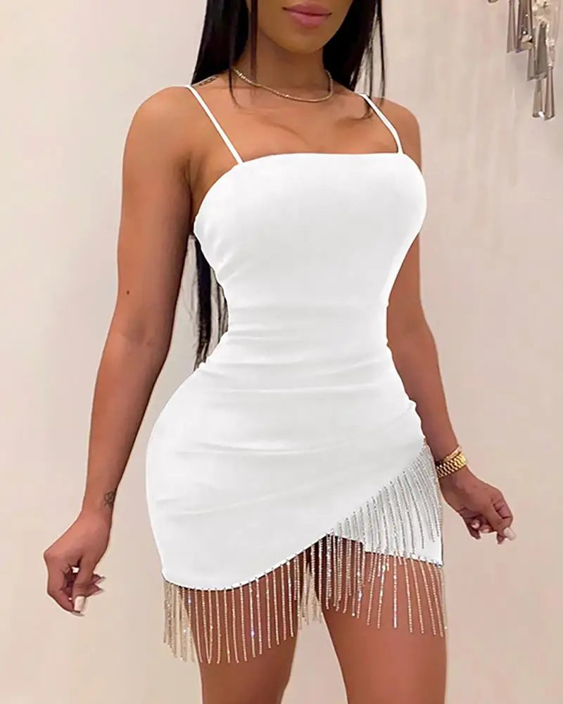 Tassel Split Sleeveless Mini Party Dress