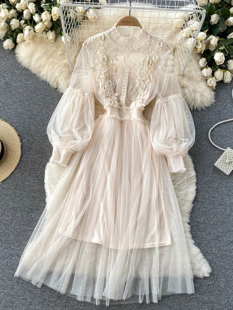 Flower Hook Mesh Dress