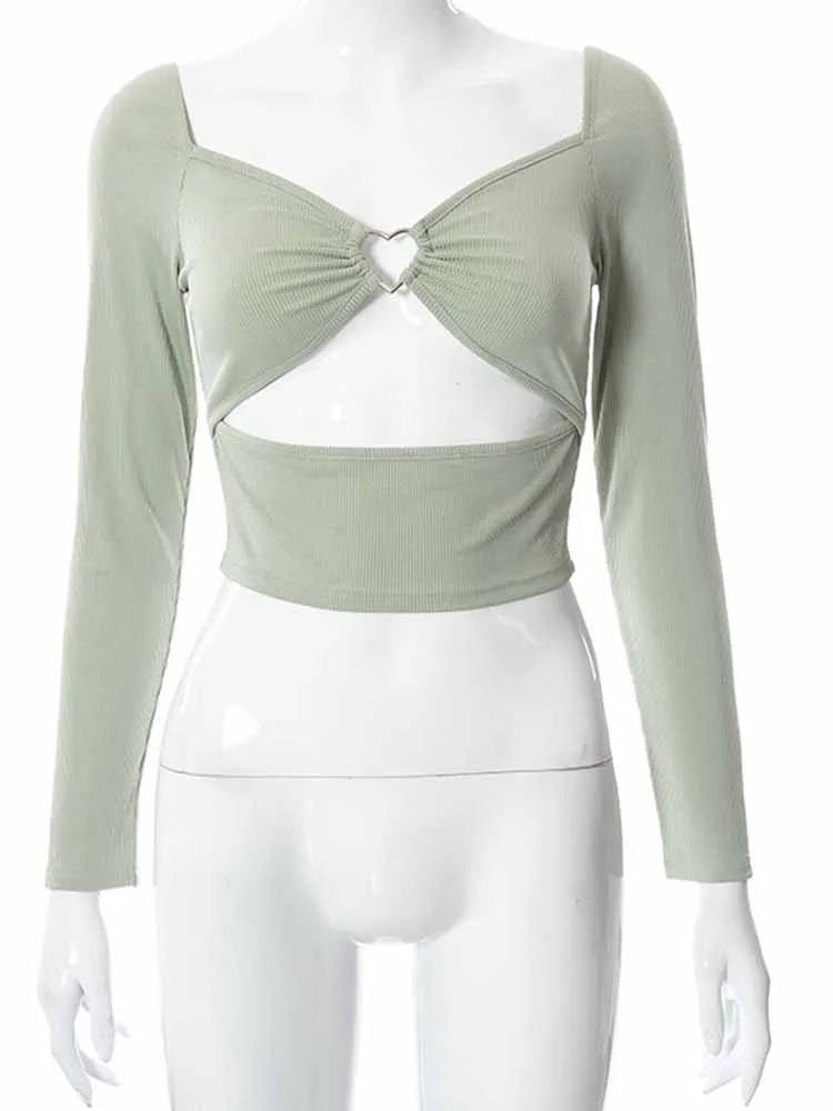 V-Neck Long Sleeve Crop Top