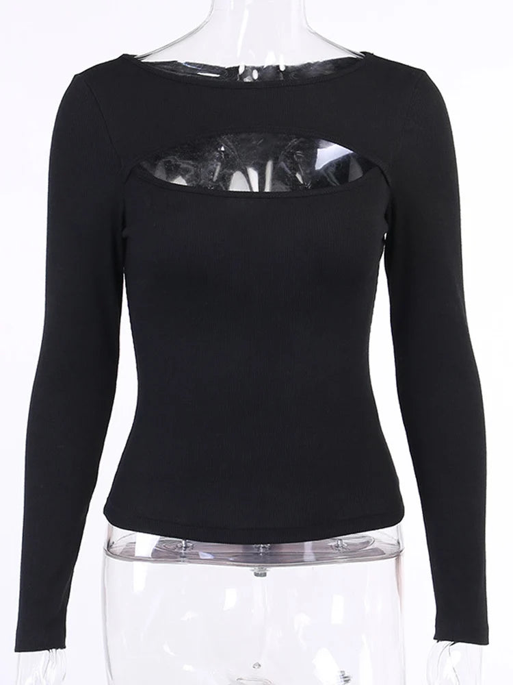 Hollow Out Solid Shirt