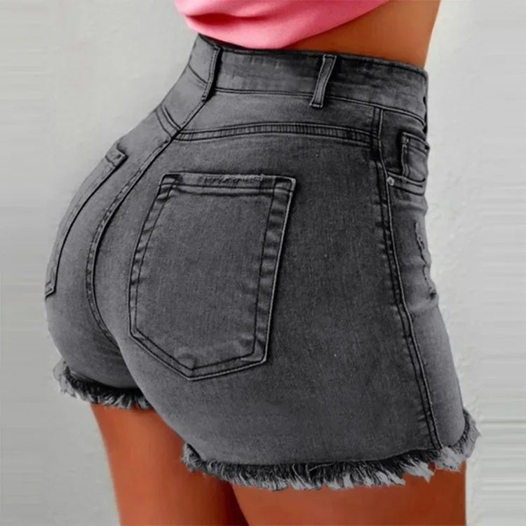 Tassel Distressed Stretch Denim Shorts