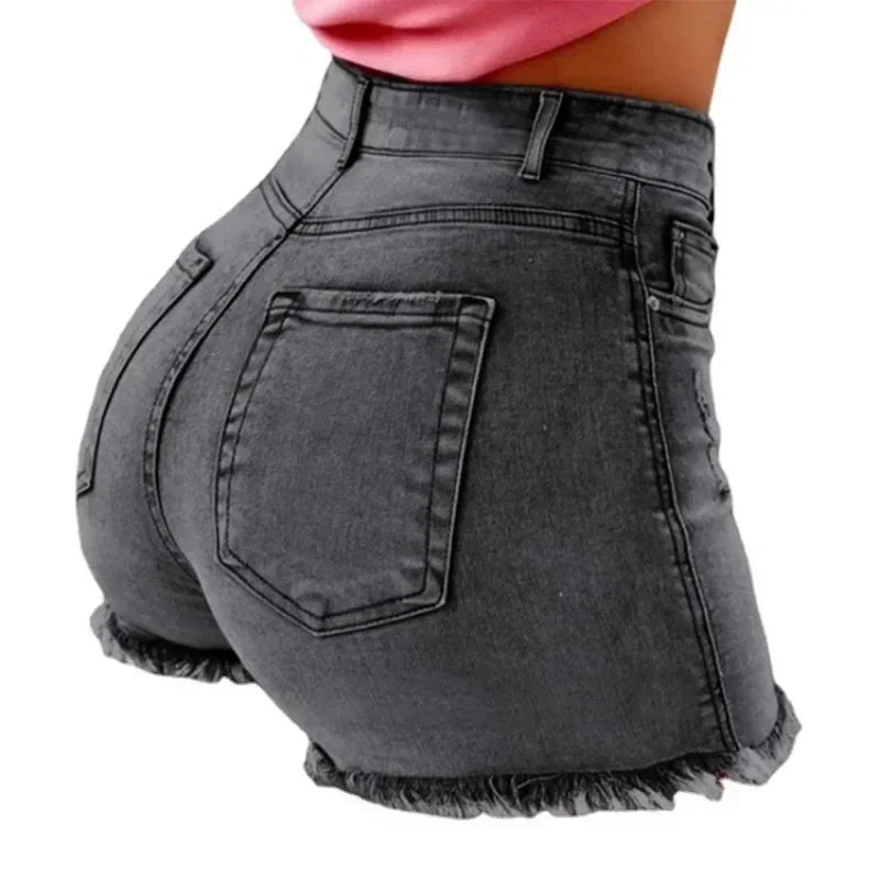 Tassel Distressed Stretch Denim Shorts