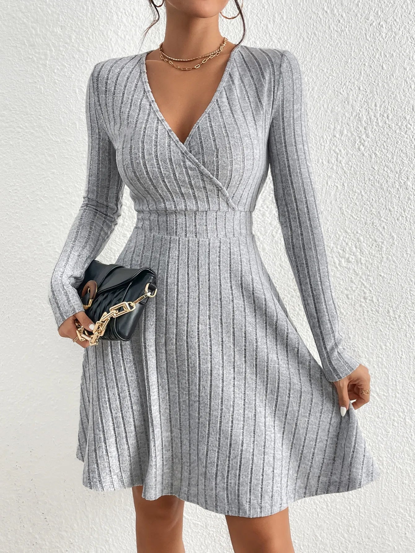 Knit Slim V-Neck Sweater Dress