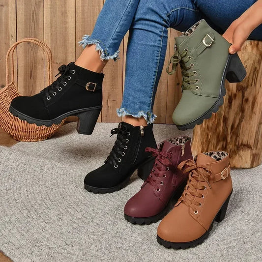 High Heel Lace Up Ankle Boots