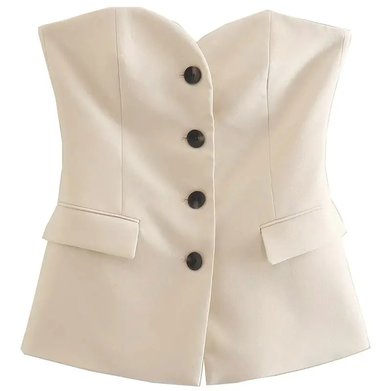Solid Pant Suit Sleeveless Top and Straight Trousers Set