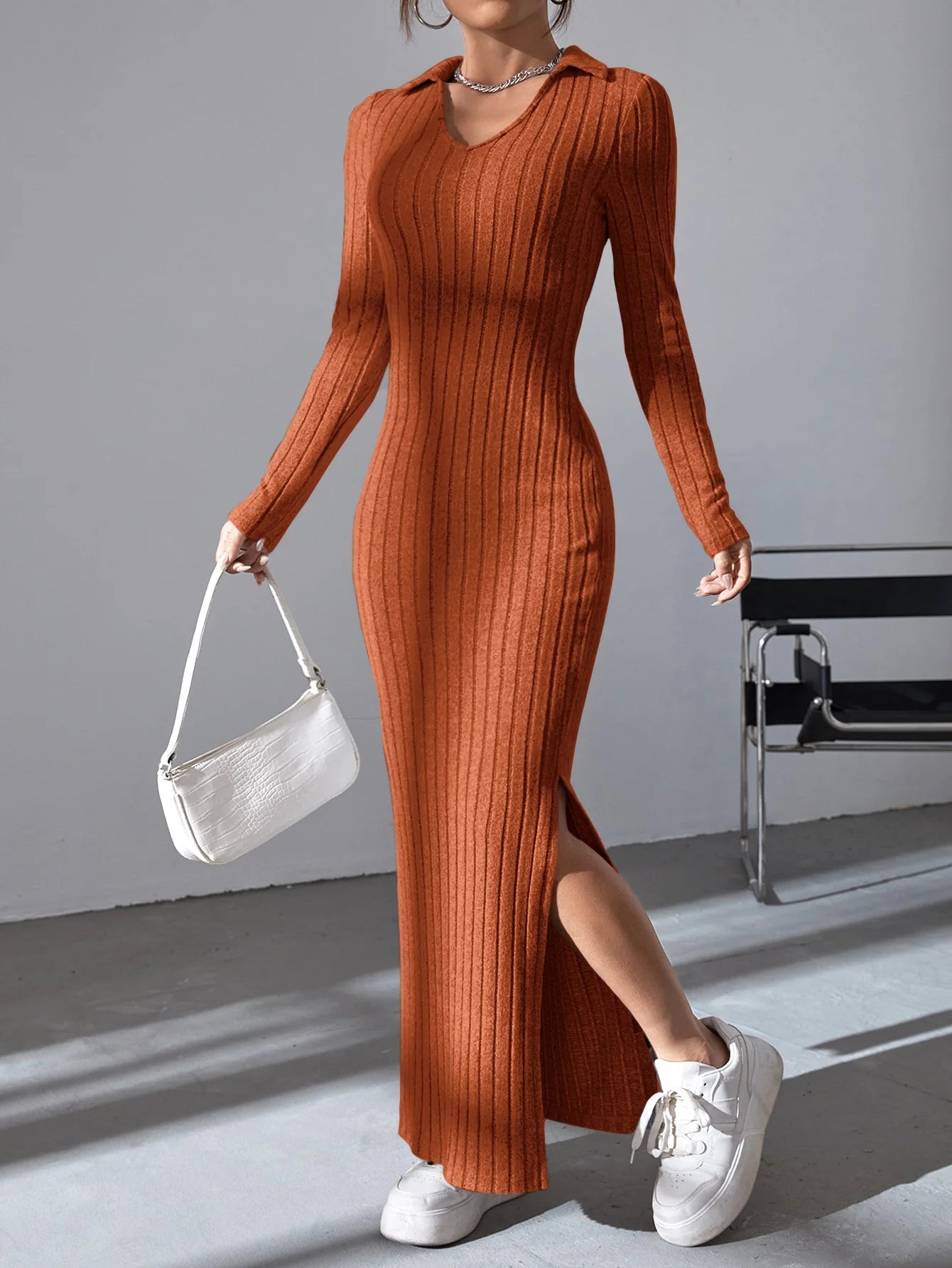V-neck Sweater Dress