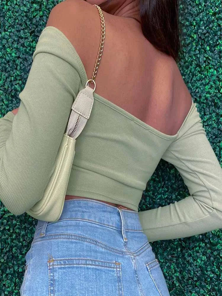 V-Neck Long Sleeve Crop Top