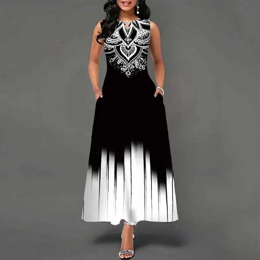 Sleeveless Long Flower Print Dress
