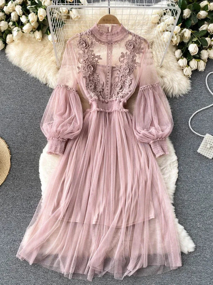Flower Hook Mesh Dress