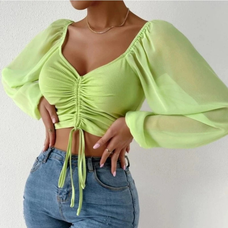 Lantern Long Sleeve Drawstring Shirt