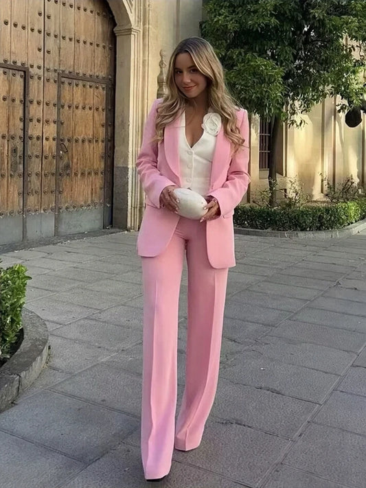 Suit Jacket  and High Waist Slim Trousers