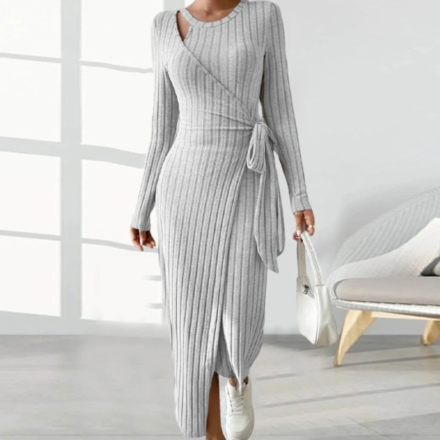 V Neck Knitted Sweater Dress
